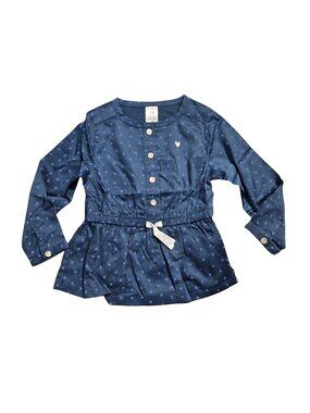 NWT | Carter's Baby Toddler Girl Navy Blue Star Print Peplum Blouse Shirt Top